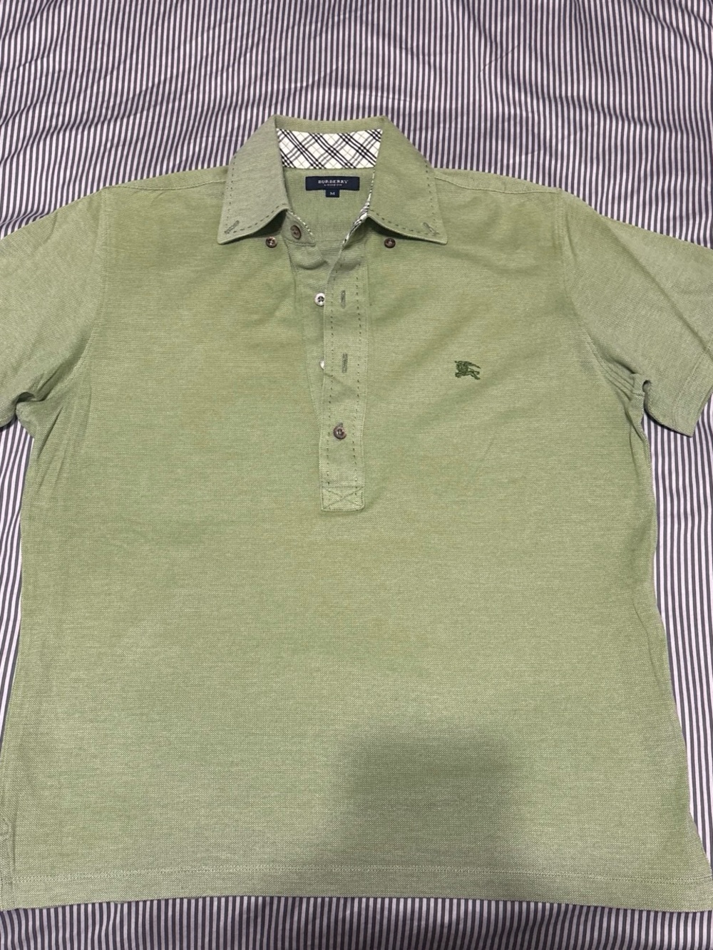 Burberry Green Polo with Signature Plaid Collar